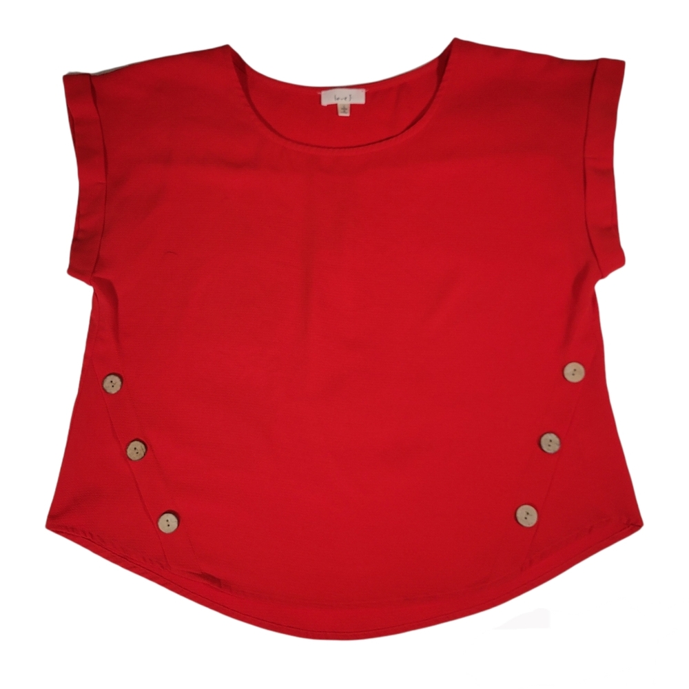LOVE J Women's side buttons red blouse.